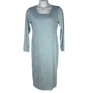 Un Tercio Womens XL Blue Textured Long Sleeve Midi Dress Polyester/Spandex Blend